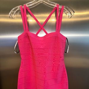 Herve Leger pink bandage criss cross back dress, size L, NWT $225 (RV $750)